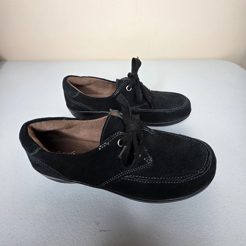Natural Soul Interact Loafers Womens 7M Black Suede Lace Up Comfort Shoes